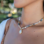 Mixed Gemstones bead necklace with moonstone pendant ~ Gold Plated or Sterling Silver ~ Pearl ~ Rutilated quartz ~ minimalist MN162