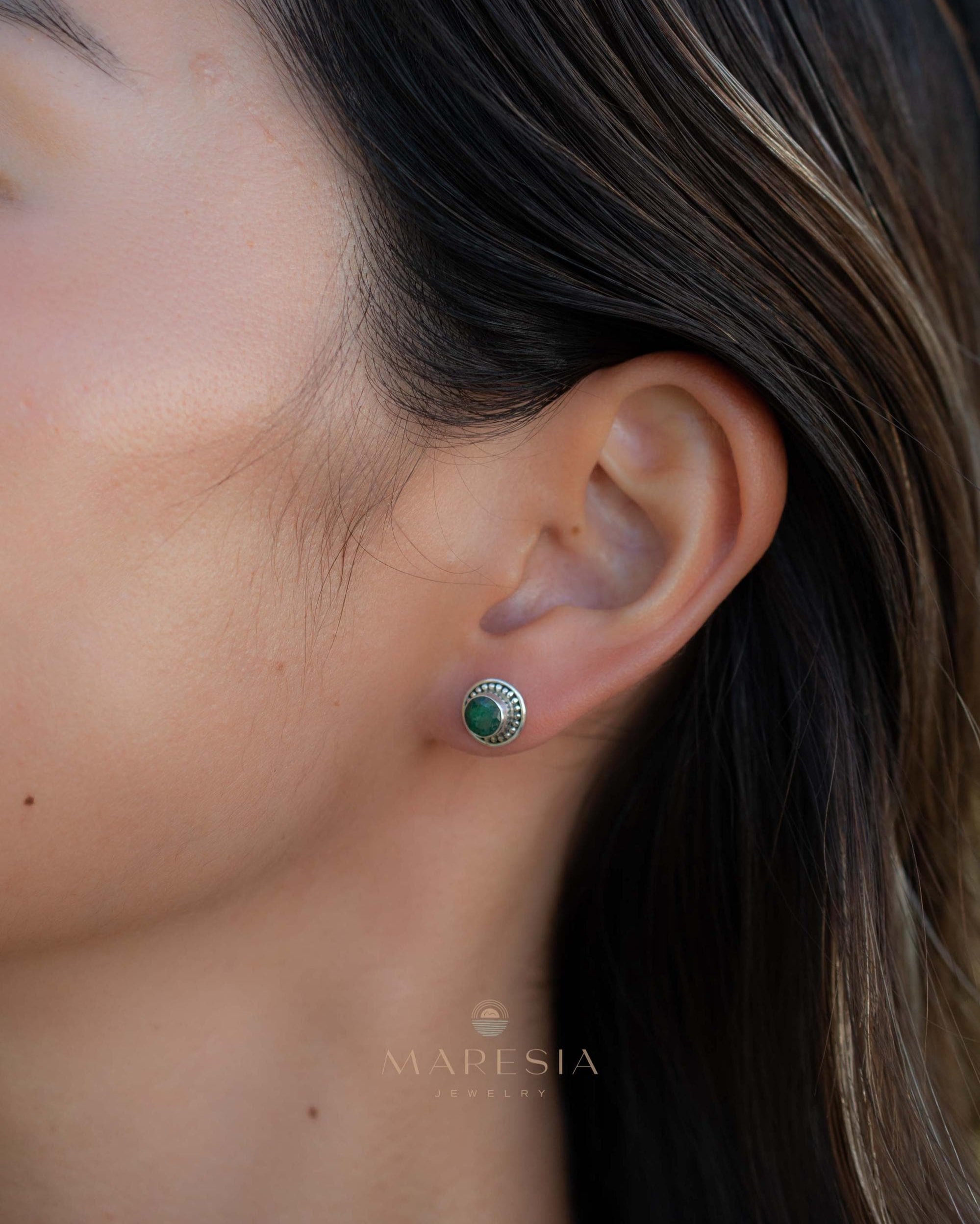 Delicate Emerald Earrings ~ Sterling Silver 925 ~ Gemstone ~ Post ~ Stud ~Handmade ~ Jewelry ~ Gift For Her ~ Maresia ME013