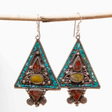 Agatha Turquoise Tibetan Earrings ~German Silver ~ SME048 - Maresia Jewelry