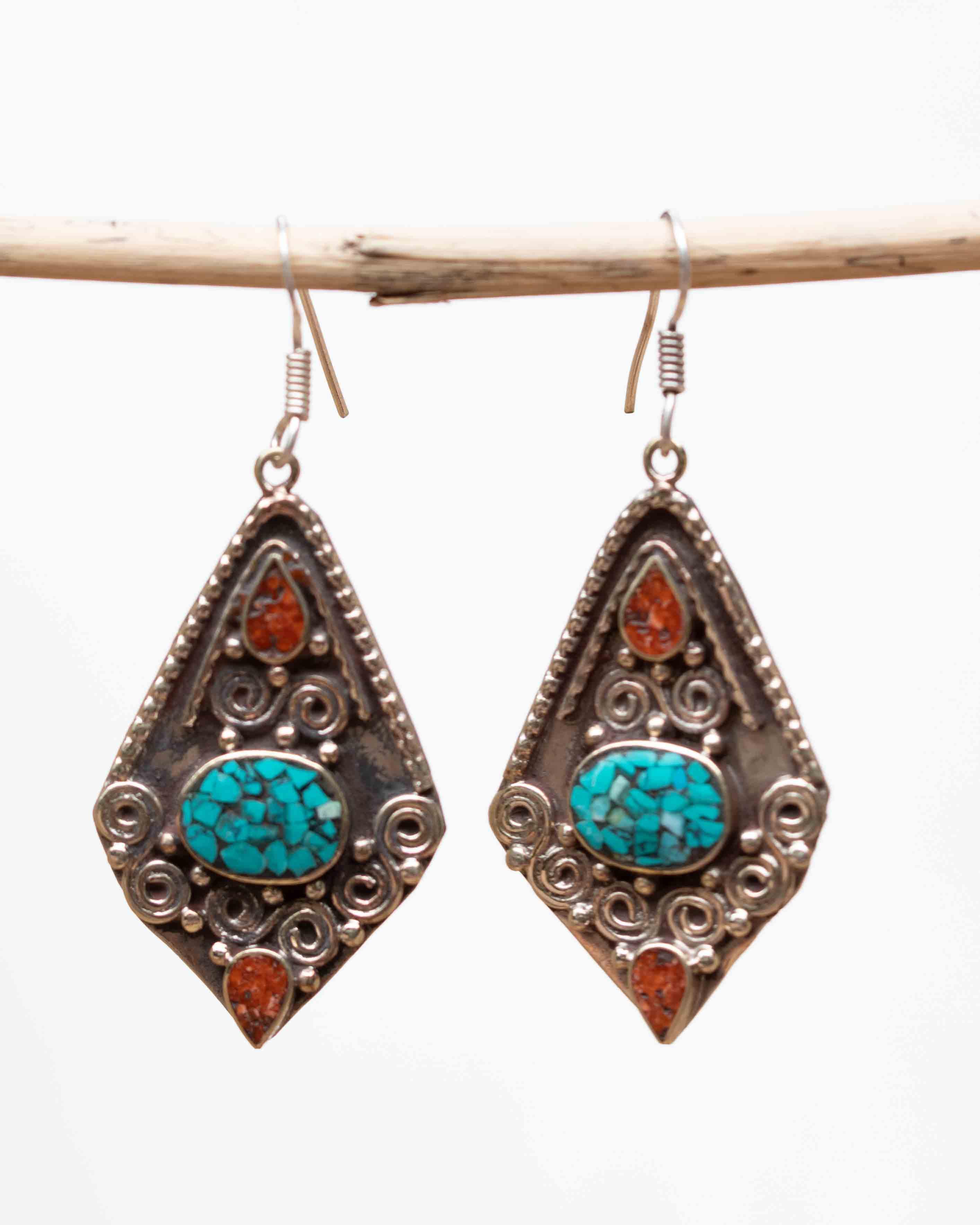 Amanda Turquoise Tibetan Earrings ~ German Silver ~ SME051 - Maresia Jewelry