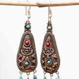 Ananda Turquoise Tibetan Earrings ~ German Silver ~ SME050 - Maresia Jewelry