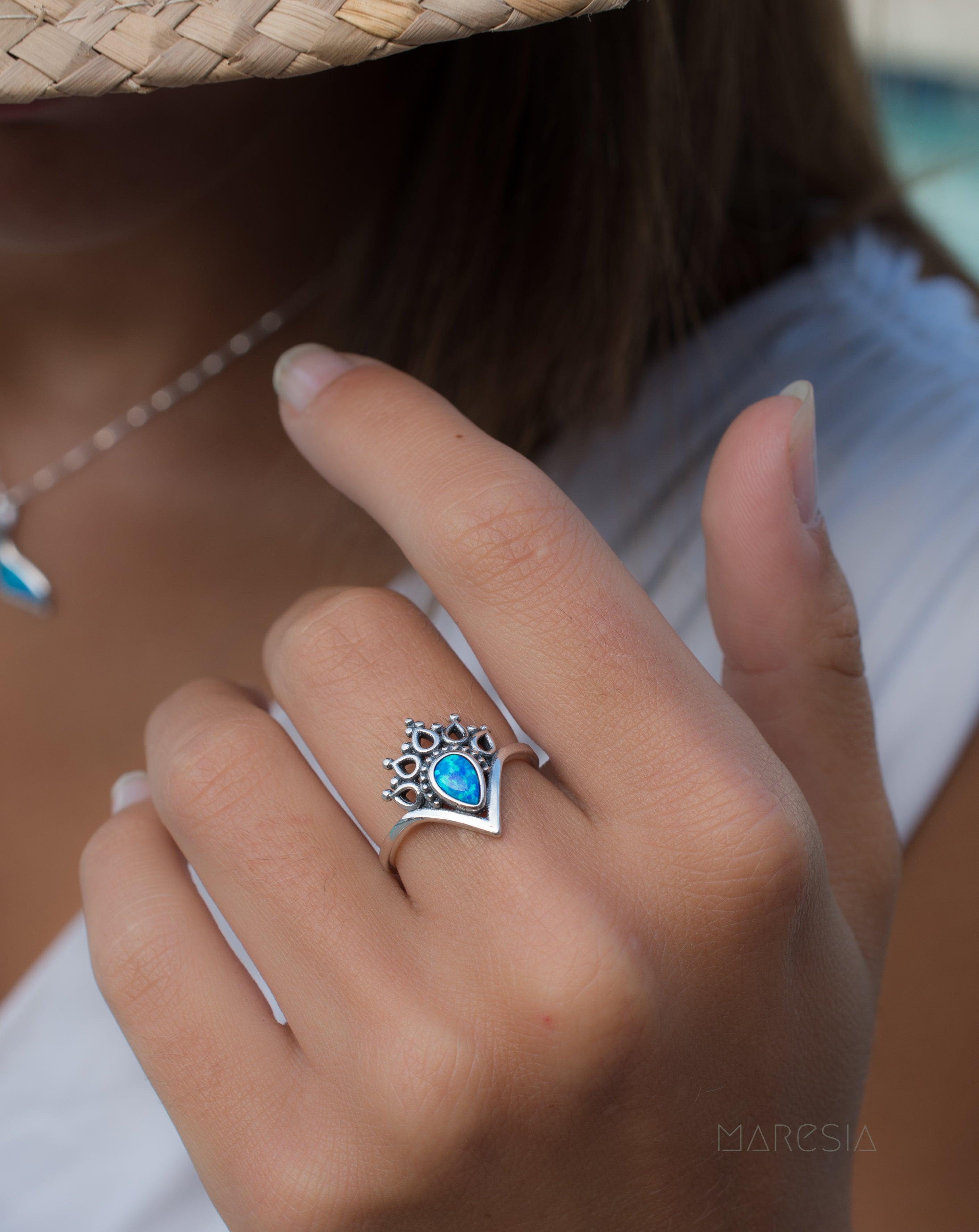 Blue Opal Ring ~Sterling Silver 925~ SMR046 - Maresia Jewelry