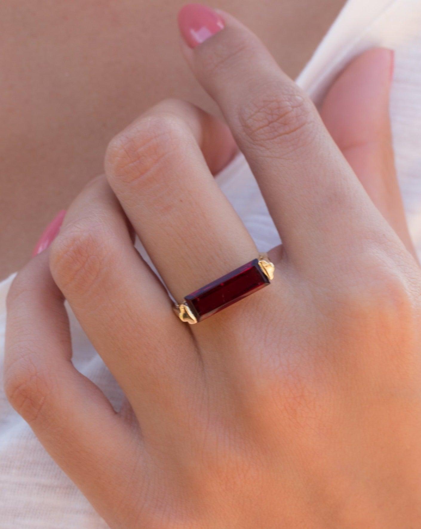 Carine Gold Ring ~ Garnet Hydro ~ 18k Gold Plated ~ MR165