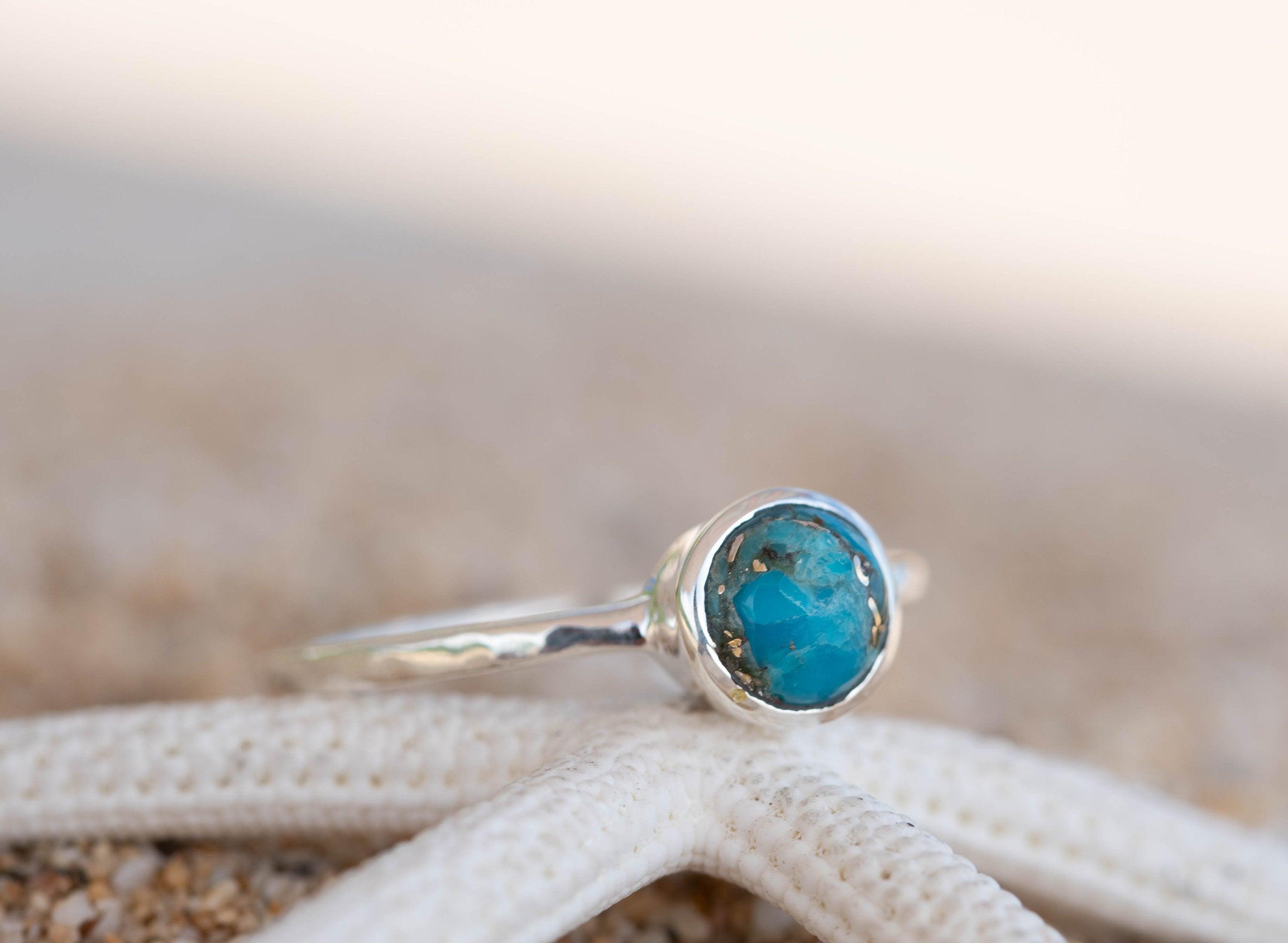 Copper Turquoise Ring ~ Delicate ~ Sterling Silver 925 ~ Handmade ~ Gemstone~Statement ~Everyday~ Hippie~Bohemian~Stackable MR238