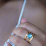 Rainbow Labradorite Tear Drop Ring ~ Gemstone ~ Natural ~ 18k Gold Plated ~ Jewelry ~ Handmade~February Birthstone - MR308