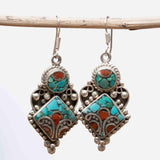 Eliane Turquoise Tibetan Earrings ~German Silver ~ SME012 - Maresia Jewelry