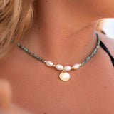 Green Jasper and Pearl necklace~ Sterling Silver 925 or Gold Filled ~ Choker ~ Jewelry ~ Gift For Her ~ Minimalist~ Handmade