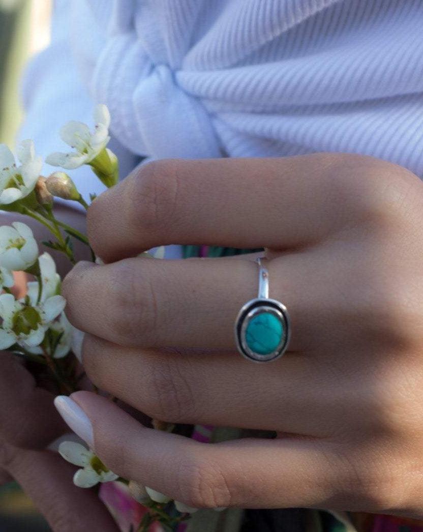 Howlite dyed Turquoise  Ring ~ Sterling Silver 925 ~ Handmade Everyday ~ Solitaire ~ Hippie ~ Bohemian ~December Birthstone  ~ MR180
