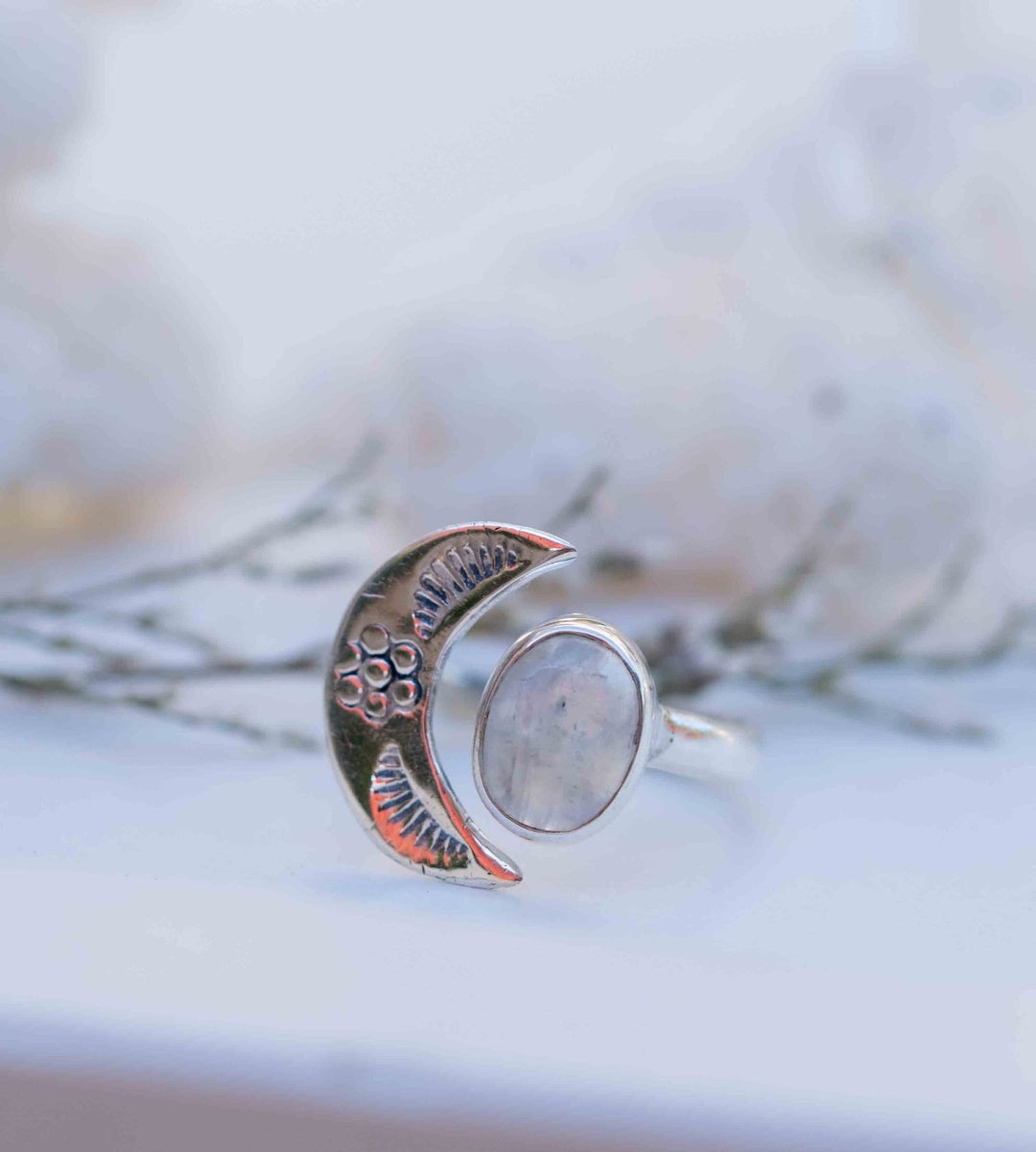 Malibu Half Moon Ring ~ Moonstone ~ Sterling Silver 925 ~MR116