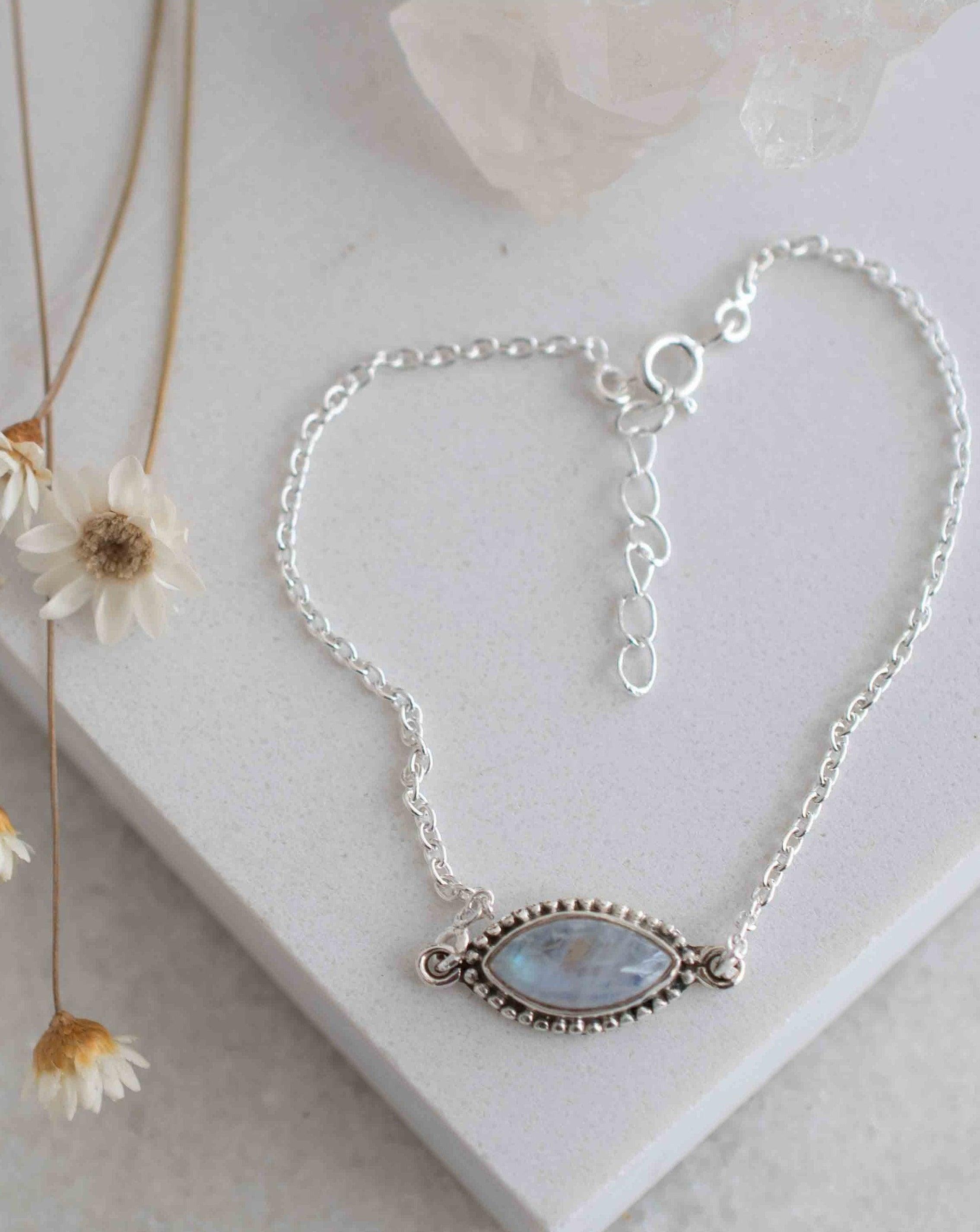 Turquoise, Labradorite, Larimar, Moonstone and Aqua Chalcedony Bracelet ~ Sterling Silver 925 ~Handmade ~Hippie ~Bohemian  ~Stackable MB0