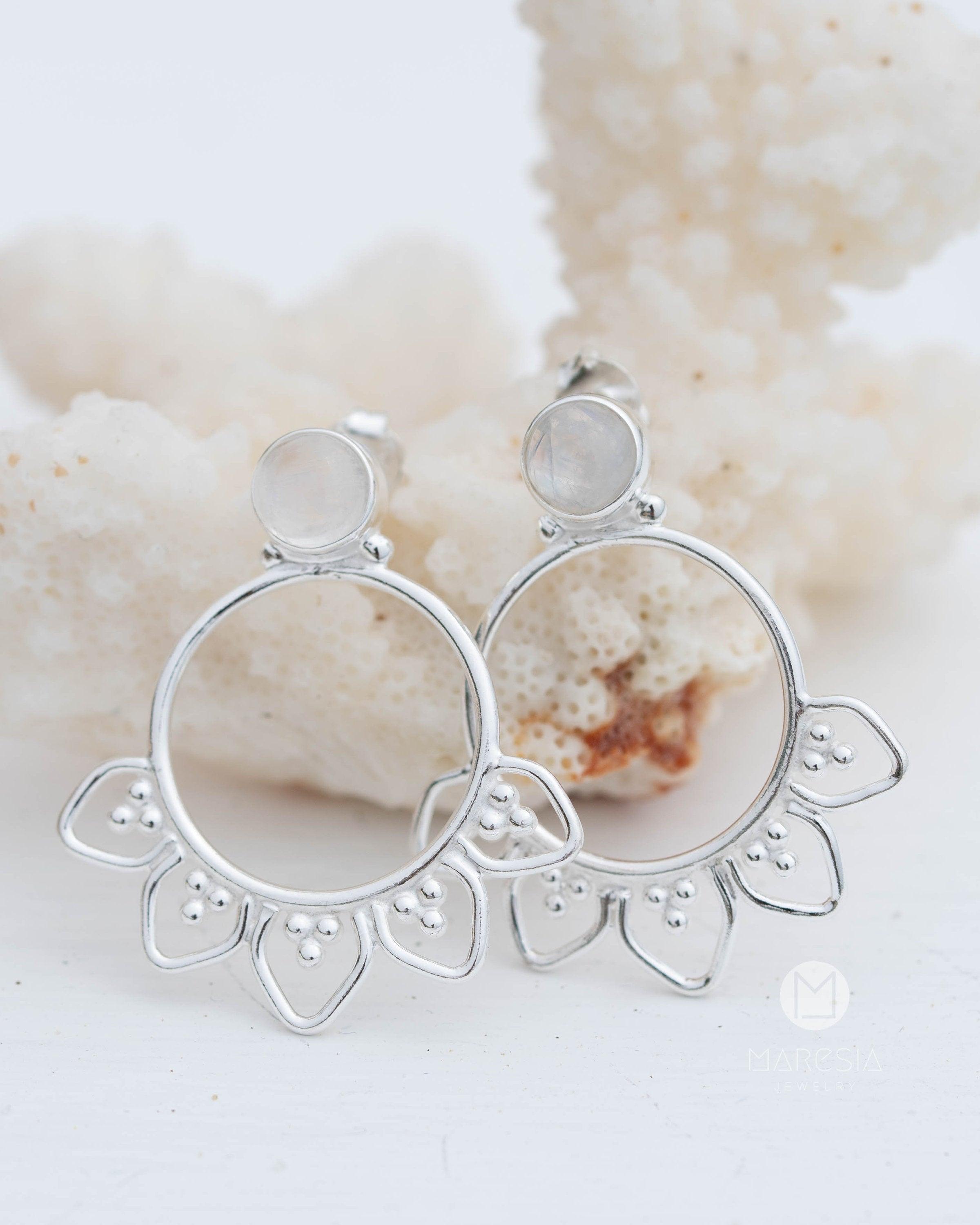 Labradorite or Moonstone Earrings ~ Sterling Silver 925  ~ Gemstone ~ Post ~ Stud ~Handmade ~ Jewelry ~ Gift For Her ~ Maresia ME156A