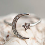 Moon and Star Ring ~ Sterling Silver 925~SMR015 - Maresia Jewelry