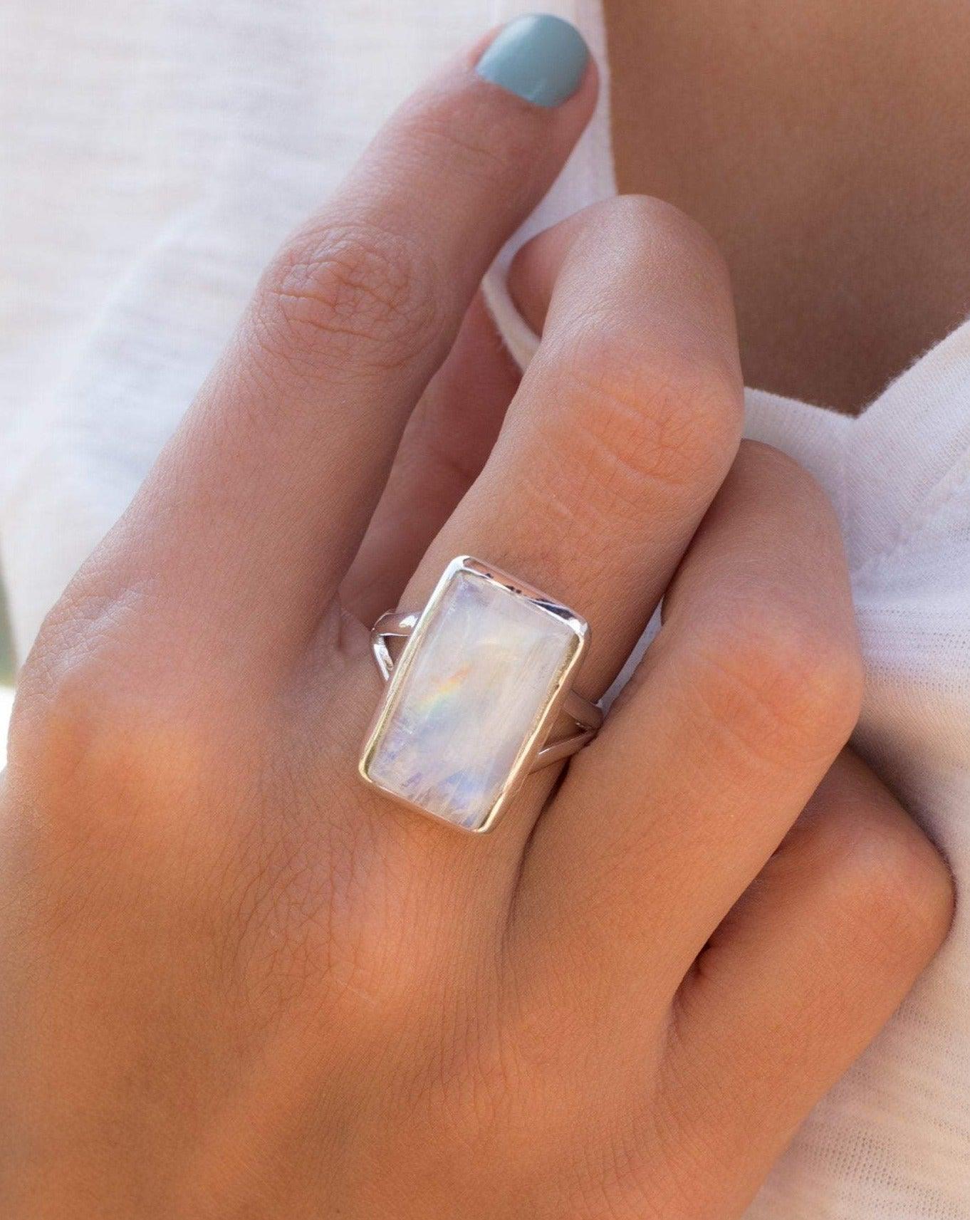 Moonstone Rectangular ~ Sterling Silver 925 ~ MR073 - Maresia Jewelry