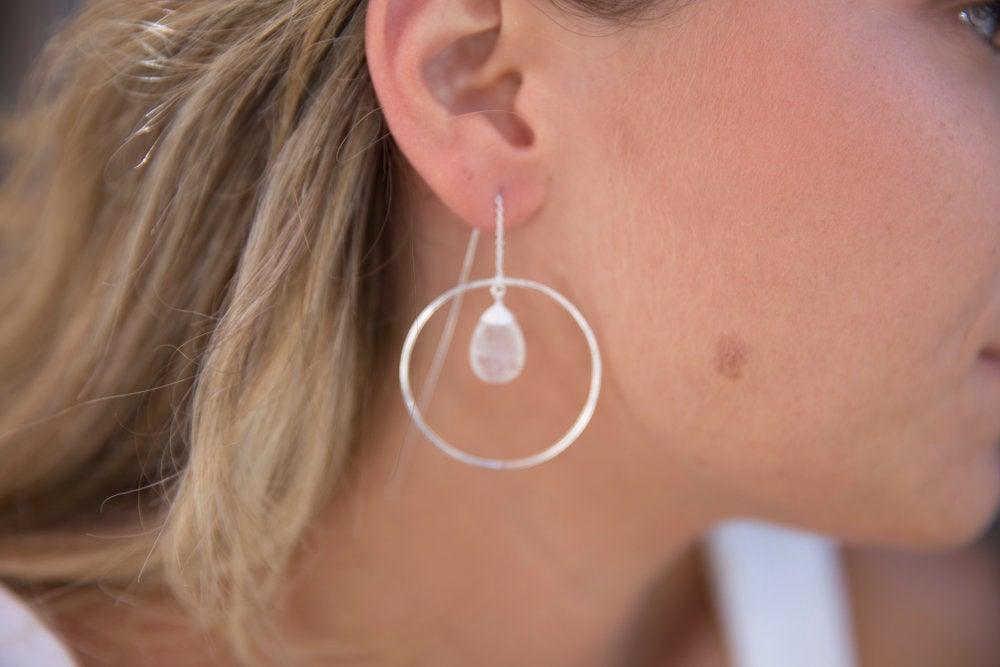 Moonstone Threader Earrings ~ Silver Plated~ME101 - Maresia Jewelry