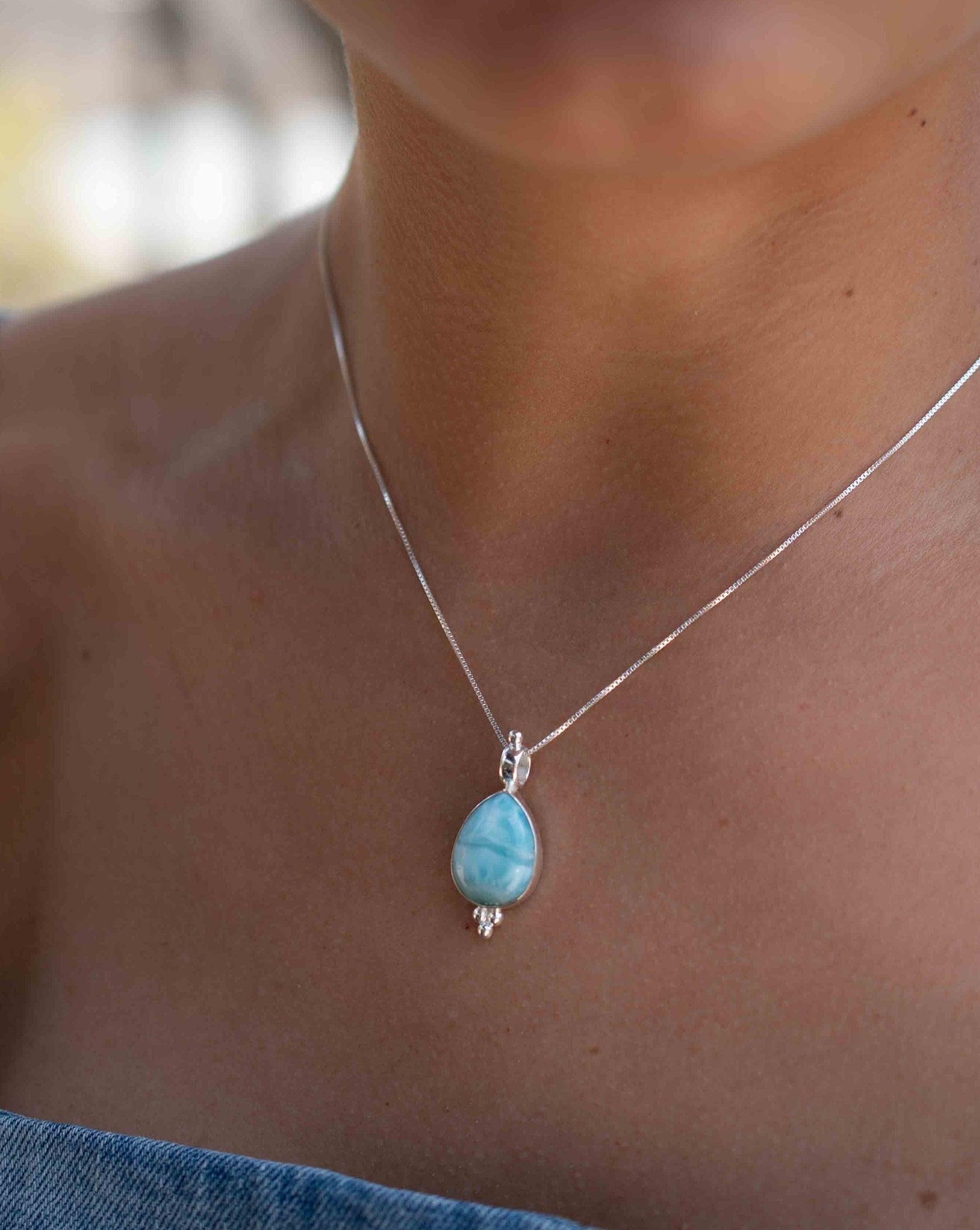 Larimar, Labradorite and Moonstone Tear Drop Necklace ~ Sterling Silver ~ Charm ~ Layered ~ minimalist ~ delicate MP008