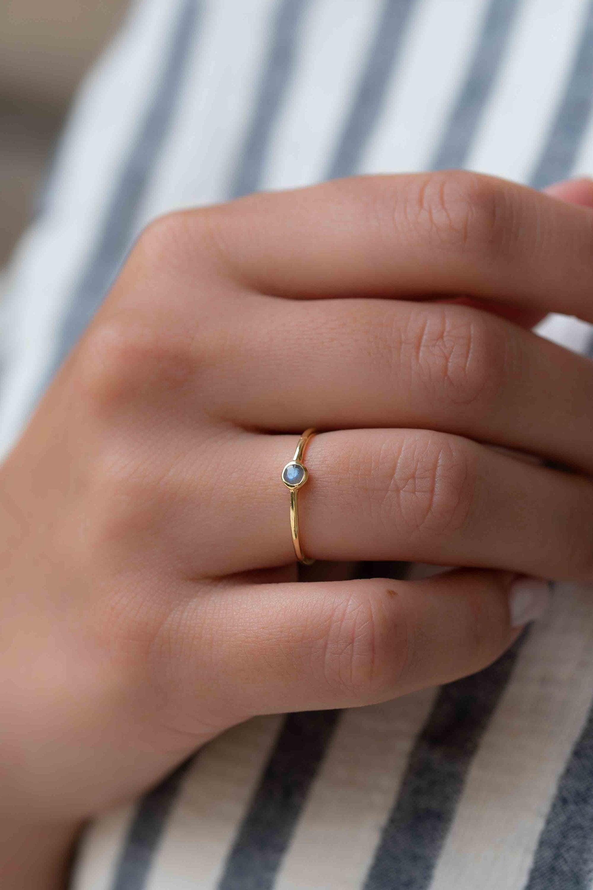 Rainbow Labradorite Ring~ Gemstone ~ Round~ Stackable~  Natural ~ 18k Gold Plated ~ Jewelry ~ Handmade~February Birthstone ~MR329