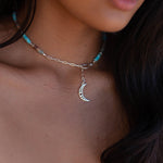 Turquoise Half Moon necklace~ Sterling Silver 925 ~ Choker ~ Jewelry ~ Gift For Her ~ Minimalist~ Handmade