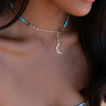 Turquoise Half Moon necklace~ Sterling Silver 925 ~ Choker ~ Jewelry ~ Gift For Her ~ Minimalist~ Handmade
