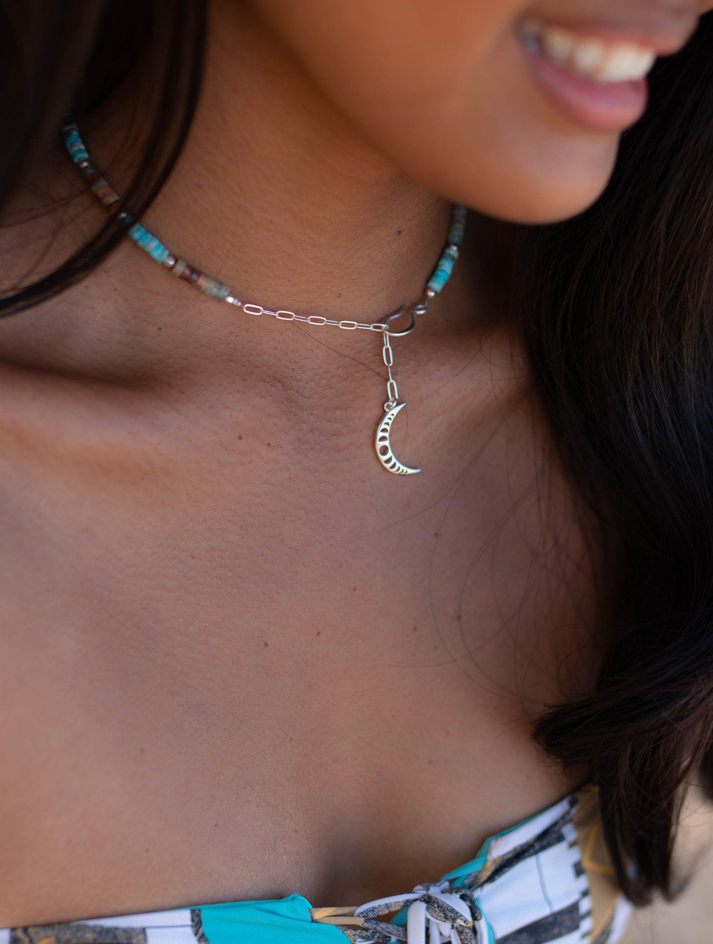 Turquoise Half Moon necklace~ Sterling Silver 925 ~ Choker ~ Jewelry ~ Gift For Her ~ Minimalist~ Handmade