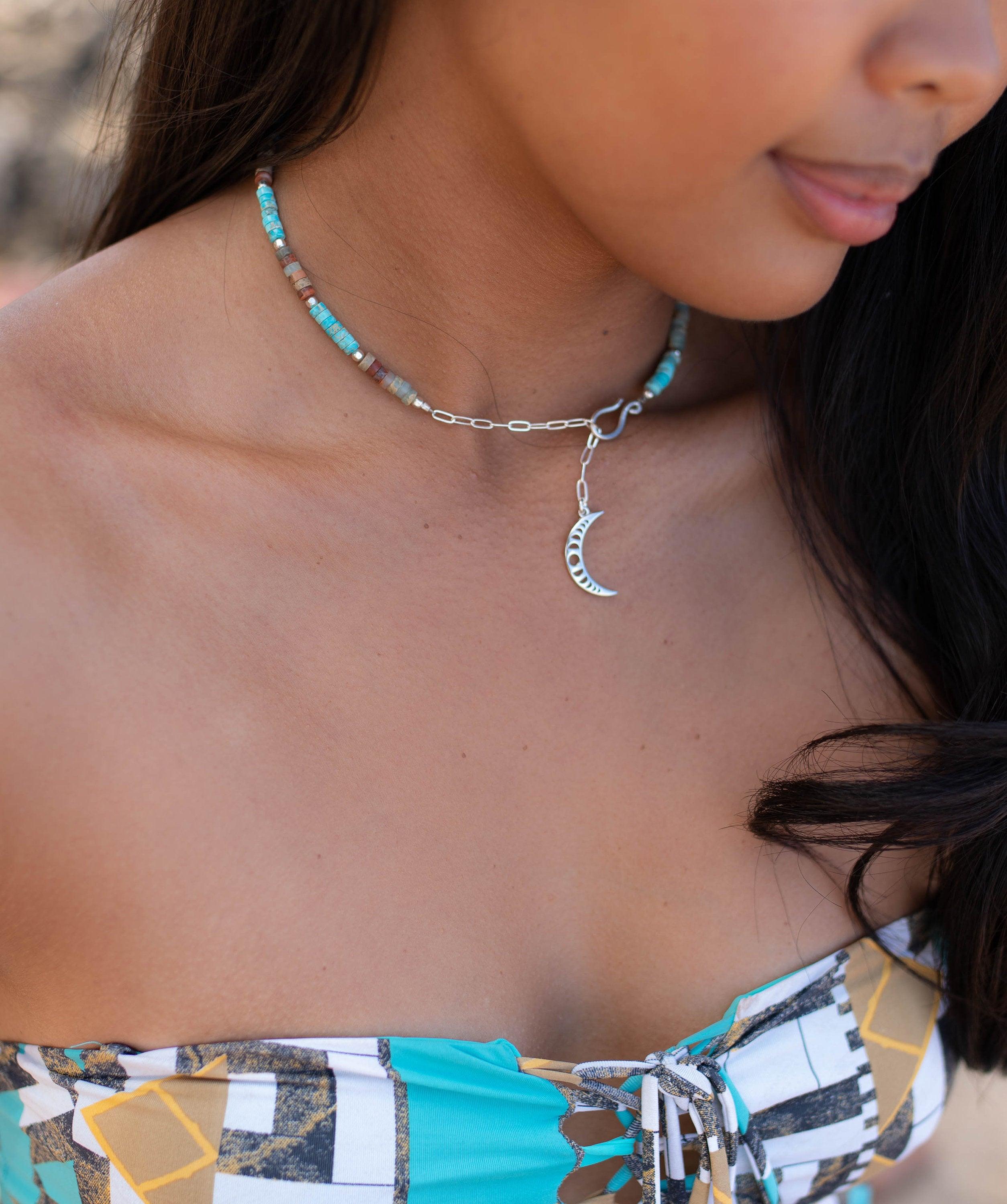 Turquoise Half Moon necklace~ Sterling Silver 925 ~ Choker ~ Jewelry ~ Gift For Her ~ Minimalist~ Handmade
