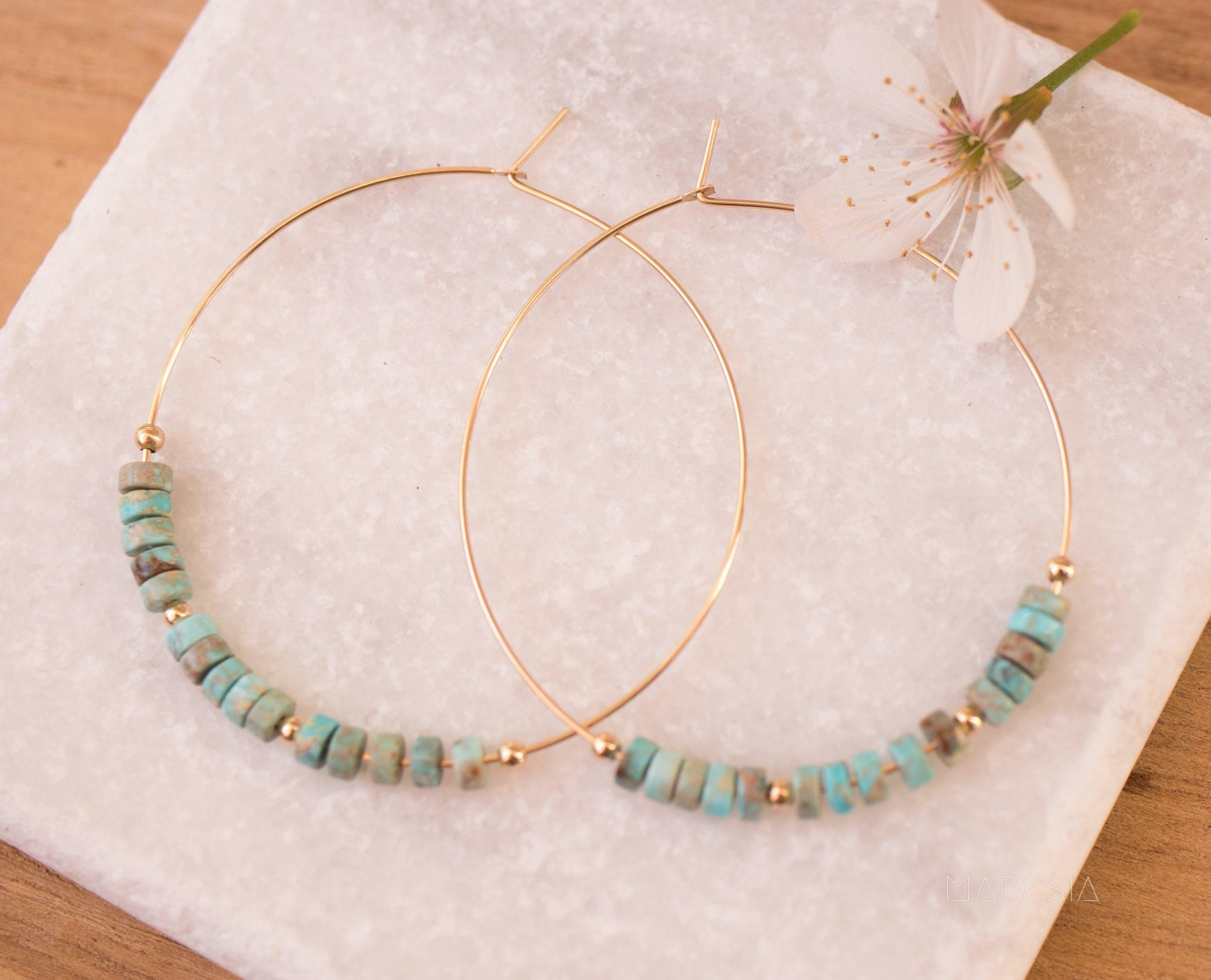 Turquoise Hoop Earrings ~ 14k Gold Filled or Sterling Silver ~ ME056 - Maresia Jewelry