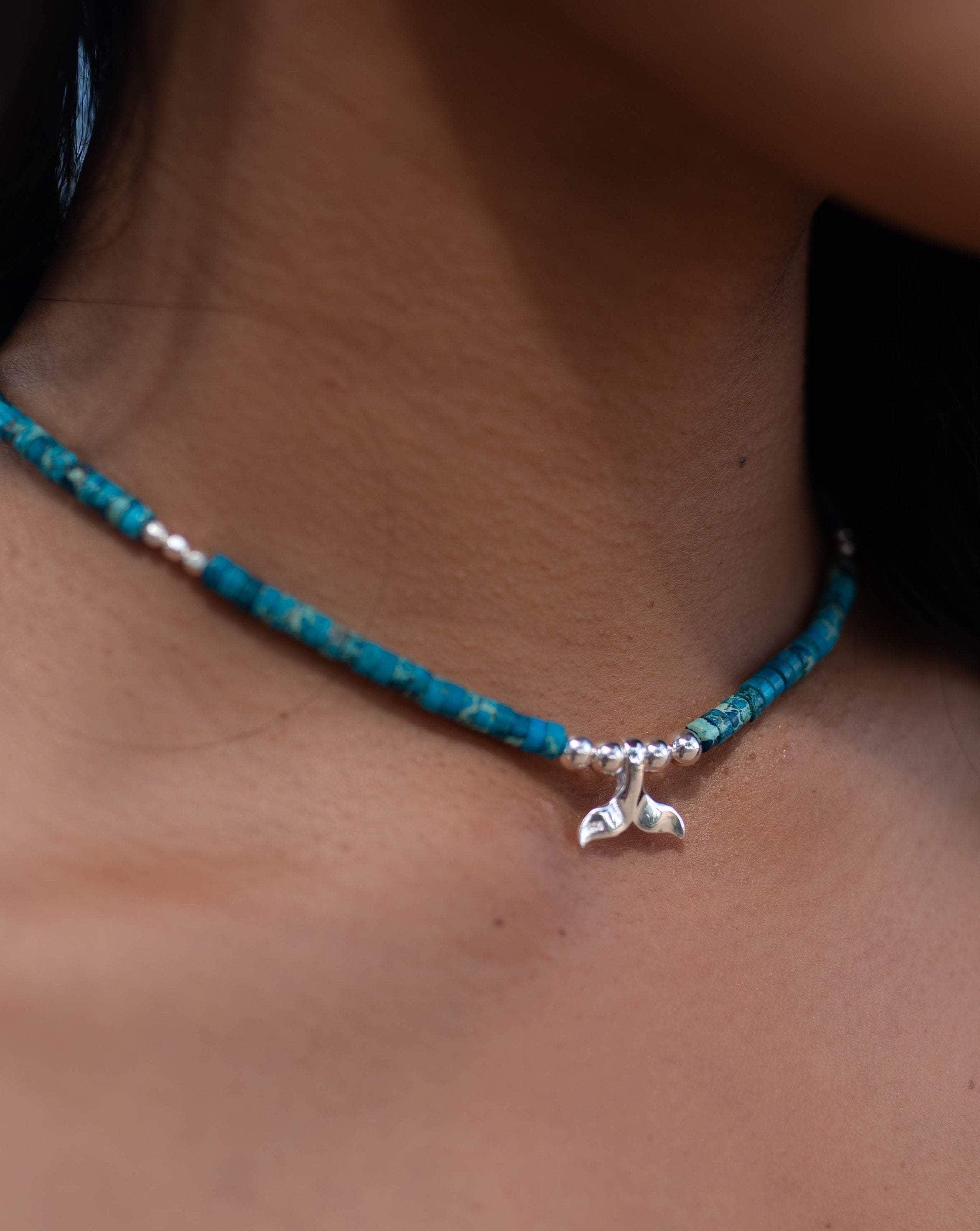 Turquoise whale tail necklace~ Sterling Silver 925 ~ Choker ~ Jewelry ~ Gift For Her ~ Minimalist~ Handmade~