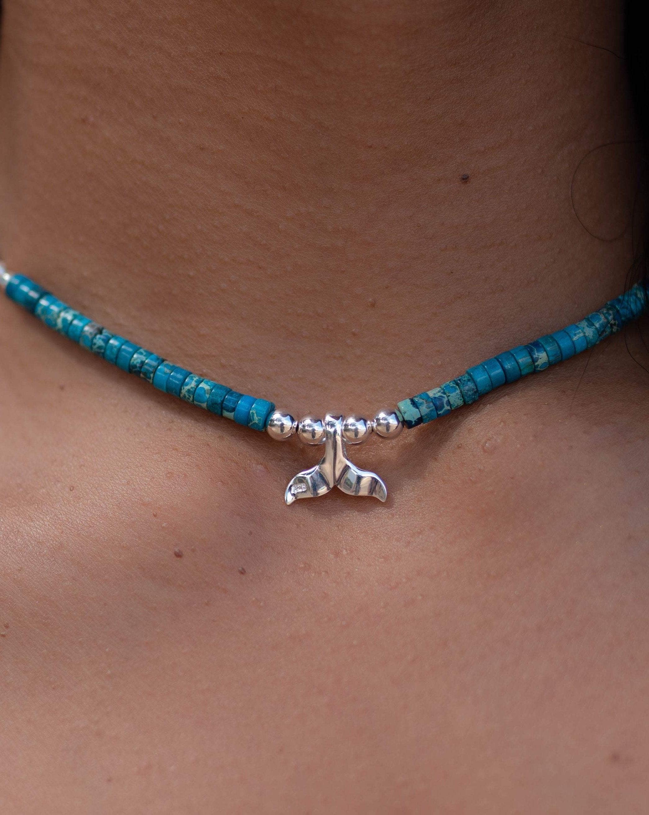 Turquoise whale tail necklace~ Sterling Silver 925 ~ Choker ~ Jewelry ~ Gift For Her ~ Minimalist~ Handmade~