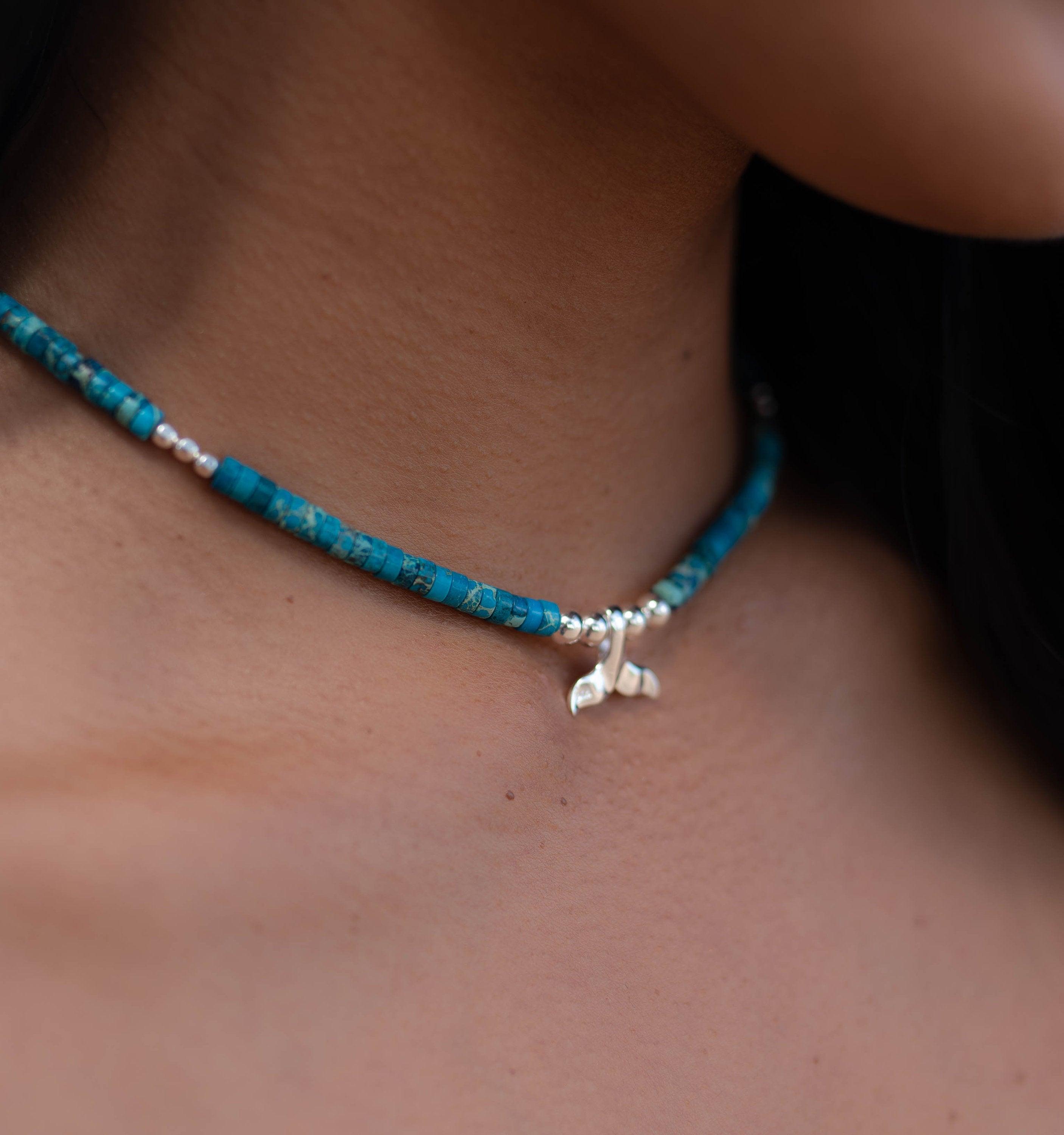 Turquoise whale tail necklace~ Sterling Silver 925 ~ Choker ~ Jewelry ~ Gift For Her ~ Minimalist~ Handmade~