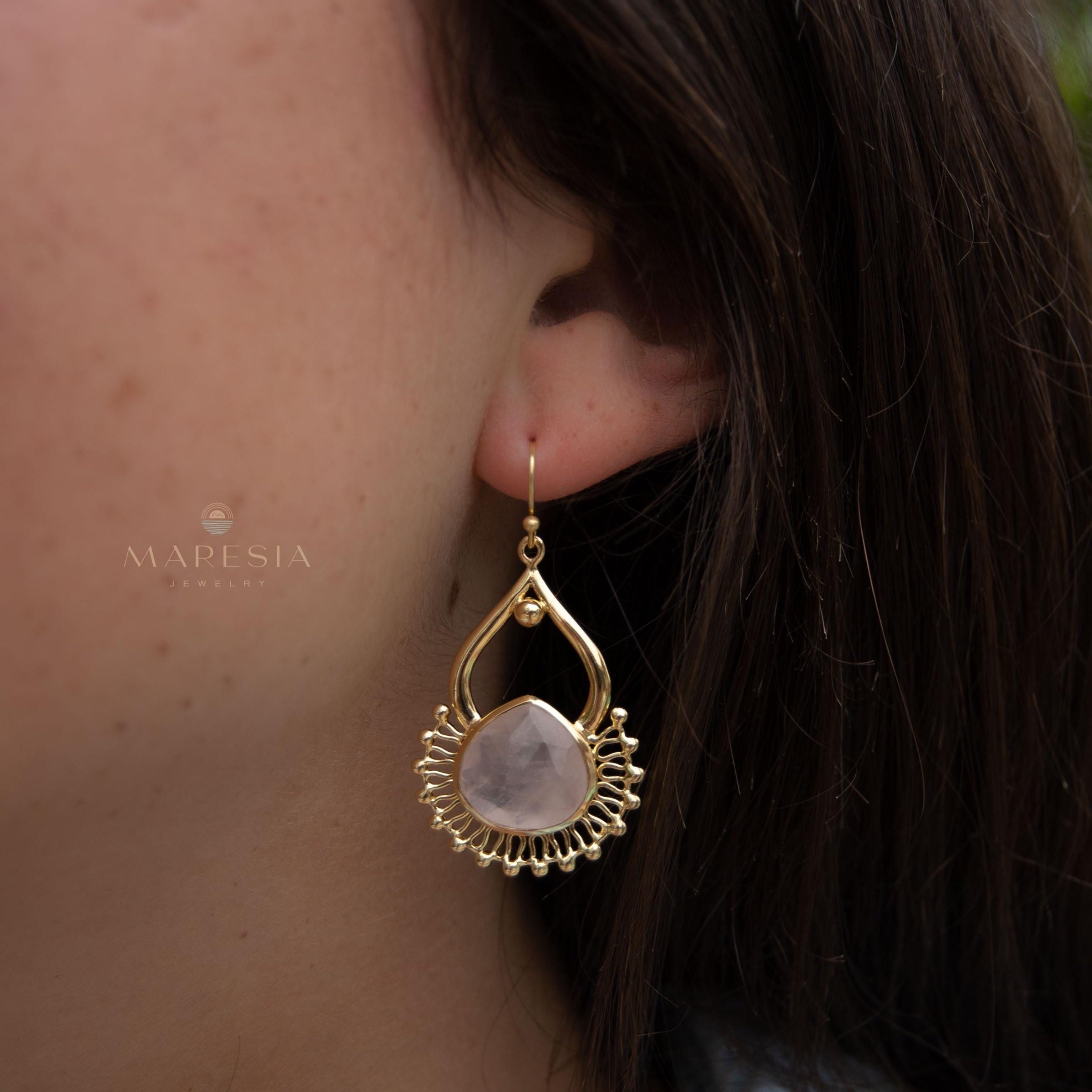 5 Stunning Gold Plated Rose Quartz Earrings