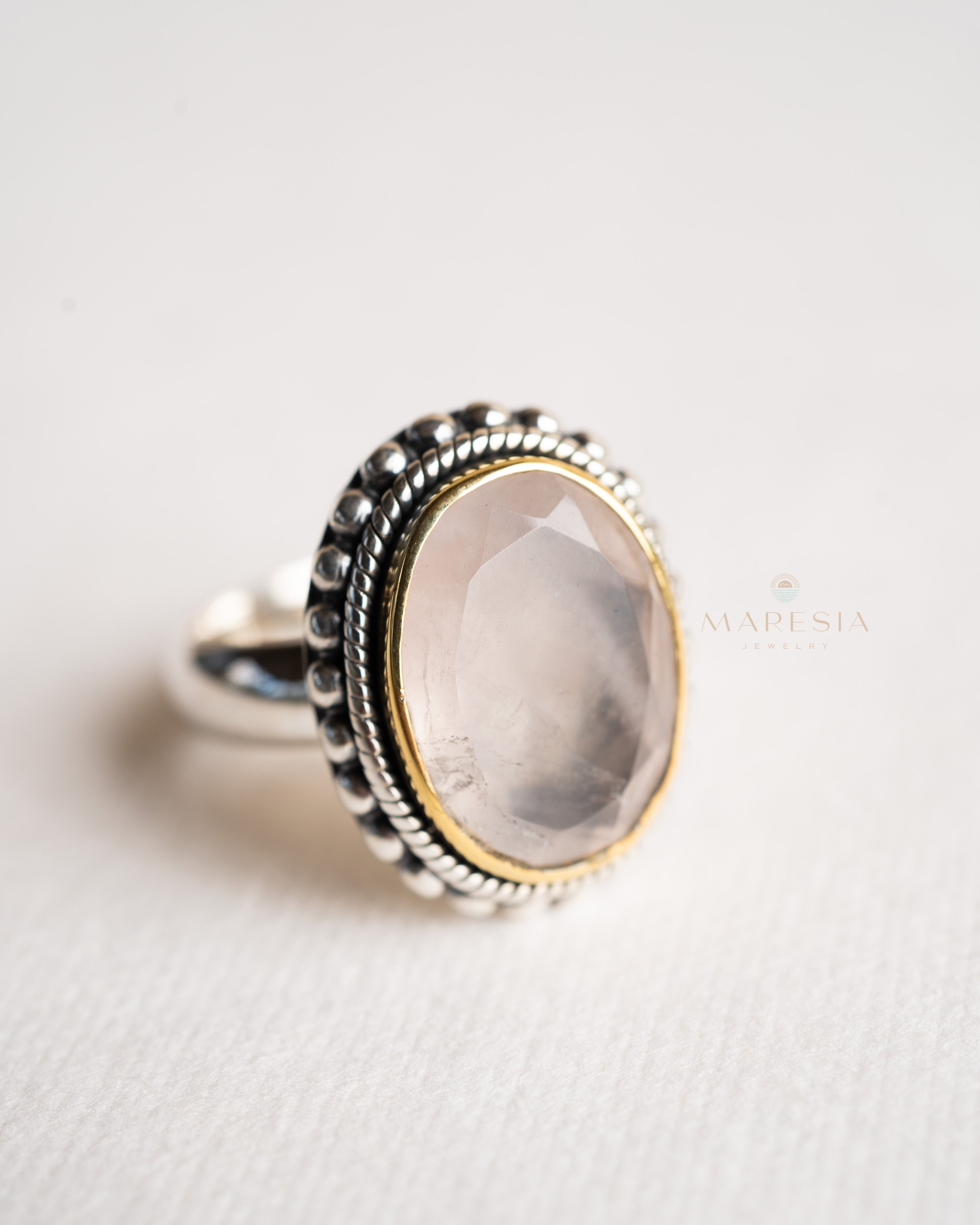Rose Quartz Ring ~Sterling Silver 925 ~MR001 - Maresia Jewelry