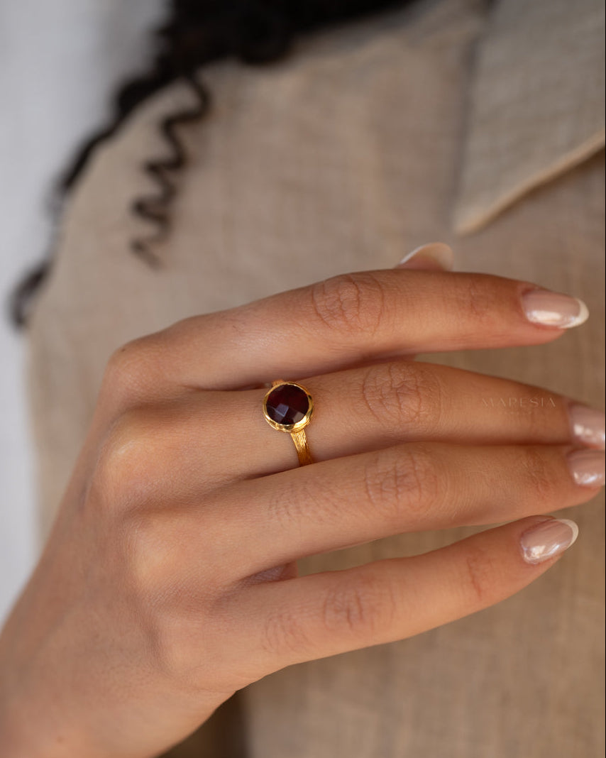 Renata Garnet Hydro Gold Ring ~ 18k Gold Plated ~ SMR129 - Maresia Jewelry