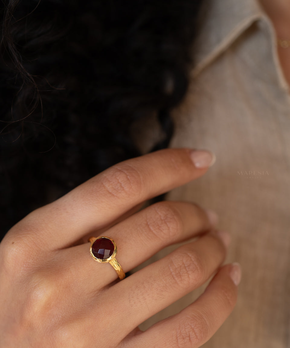 Renata Garnet Hydro Gold Ring ~ 18k Gold Plated ~ SMR129 - Maresia Jewelry