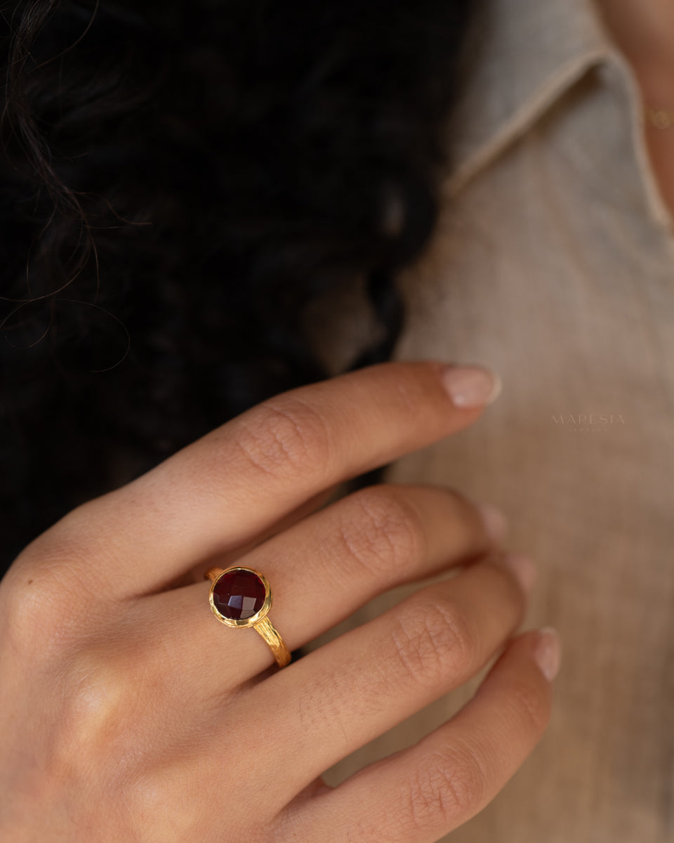 Renata Garnet Hydro Gold Ring ~ 18k Gold Plated ~ SMR129 - Maresia Jewelry
