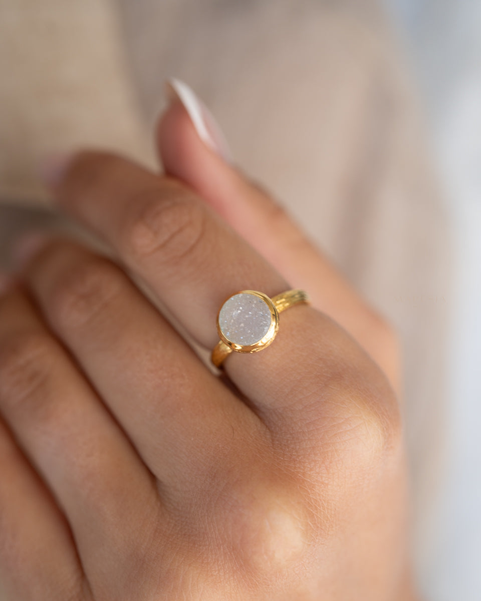 Renata White Druzy Gold Ring ~ 18k Gold Plated ~ SMR131 - Maresia Jewelry