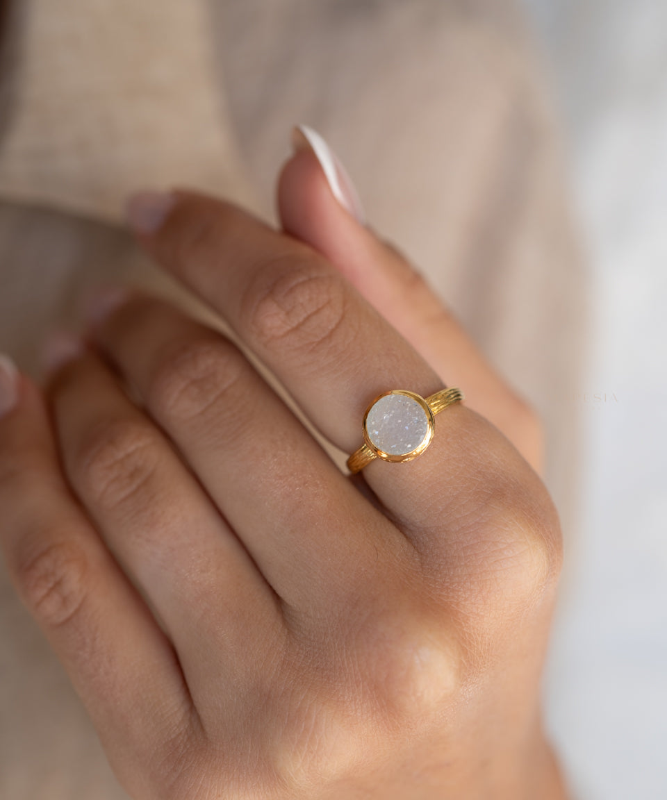 Renata White Druzy Gold Ring ~ 18k Gold Plated ~ SMR131 - Maresia Jewelry