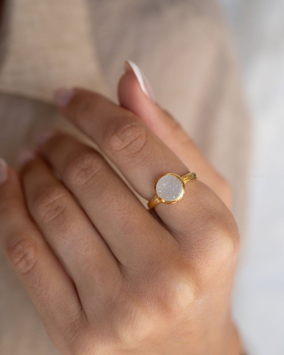 Renata White Druzy Gold Ring ~ 18k Gold Plated ~ SMR131 - Maresia Jewelry