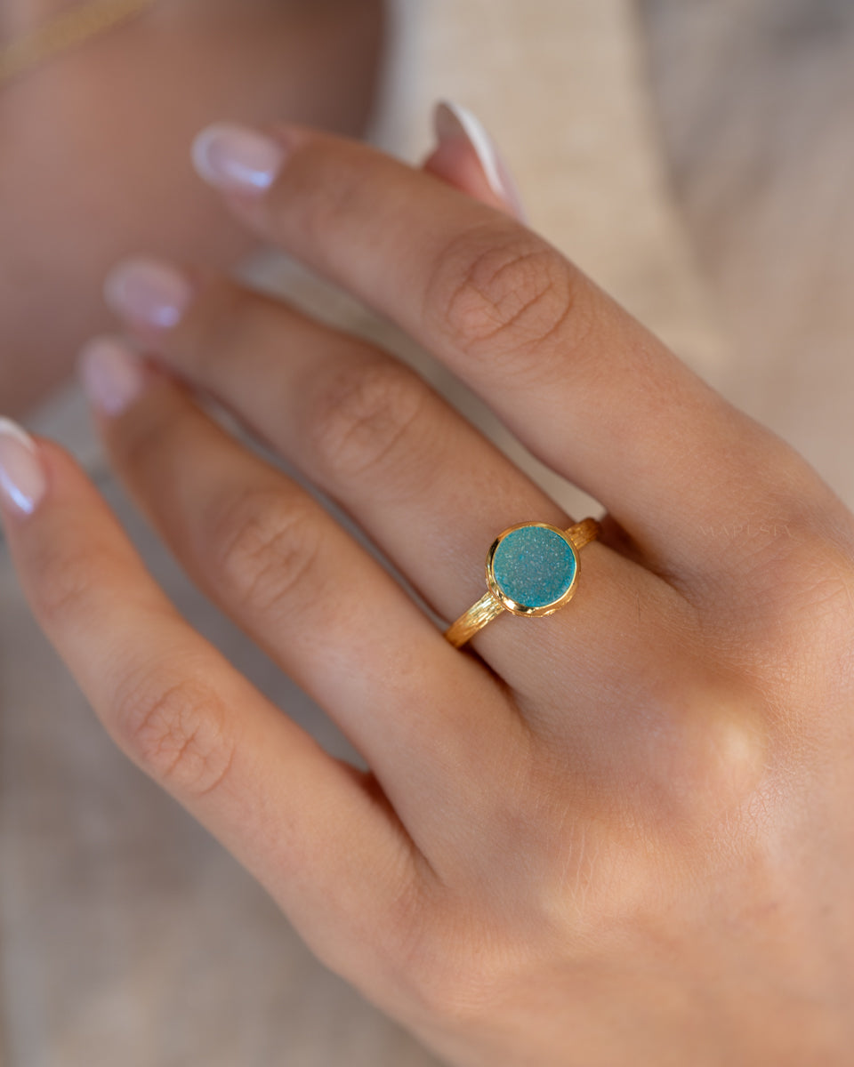 Renata Blue Druzy Gold Ring ~ Gold Plated 18k ~ SMR130 - Maresia Jewelry