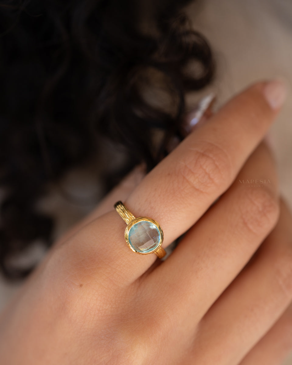 Renata Blue Topaz hydro Gold Ring ~ 18k Gold Plated ~ SMR132 - Maresia Jewelry