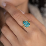 Lia Copper Turquoise Tear Drop Ring ~  18k Gold Plated ~ MR122A