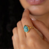 Lia Copper Turquoise Tear Drop Ring ~  18k Gold Plated ~ MR122A