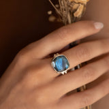 Alice Rainbow Labradorite  Square Ring ~Sterling Silver 925 ~ MR111