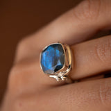 Alice Rainbow Labradorite  Square Ring ~Sterling Silver 925 ~ MR111