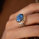 Alice Rainbow Labradorite  Square Ring ~Sterling Silver 925 ~ MR111