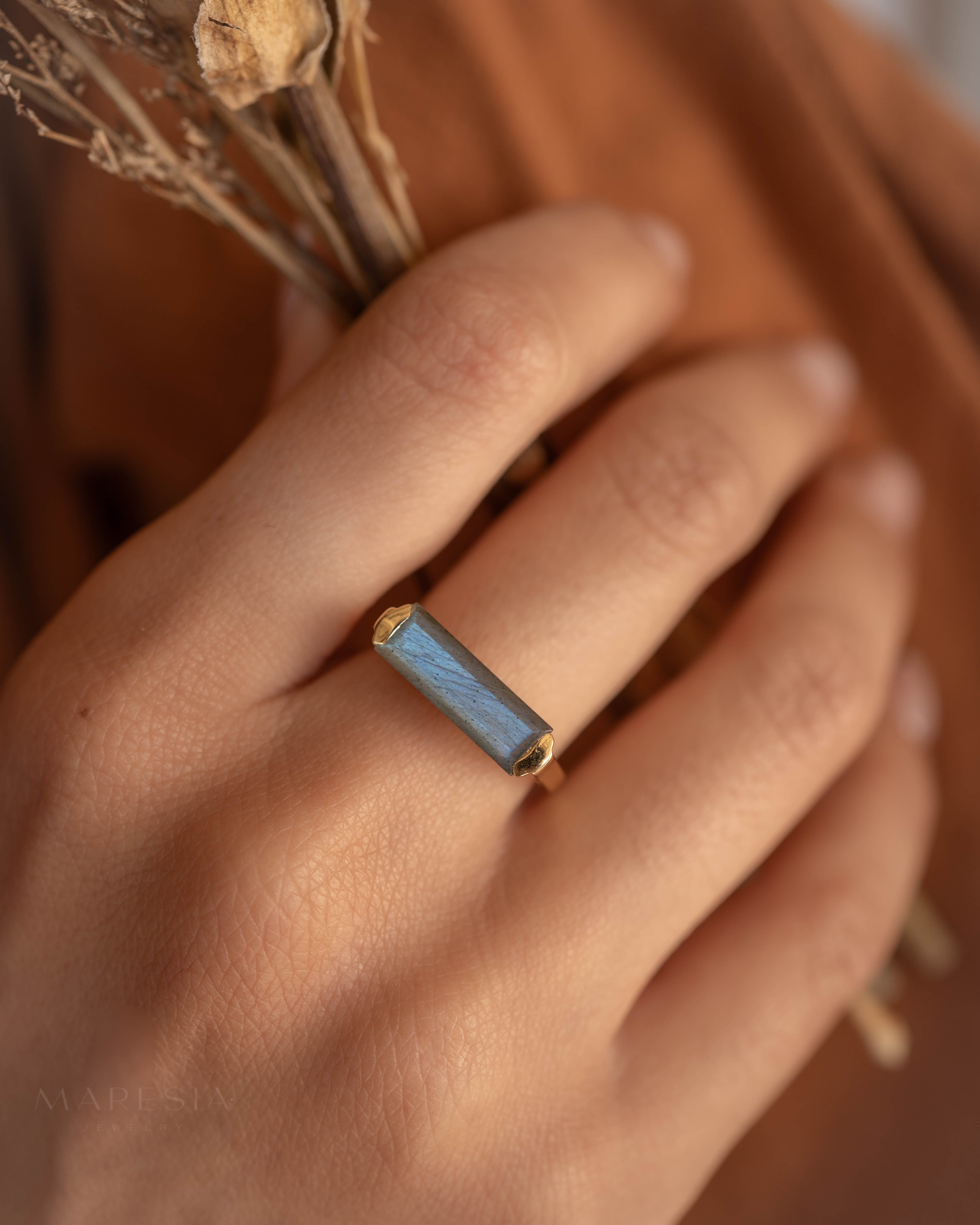 Carine Gold Ring ~ Rainbow Labradorite ~ 18k Gold Plated ~ MR161 - Maresia Jewelry