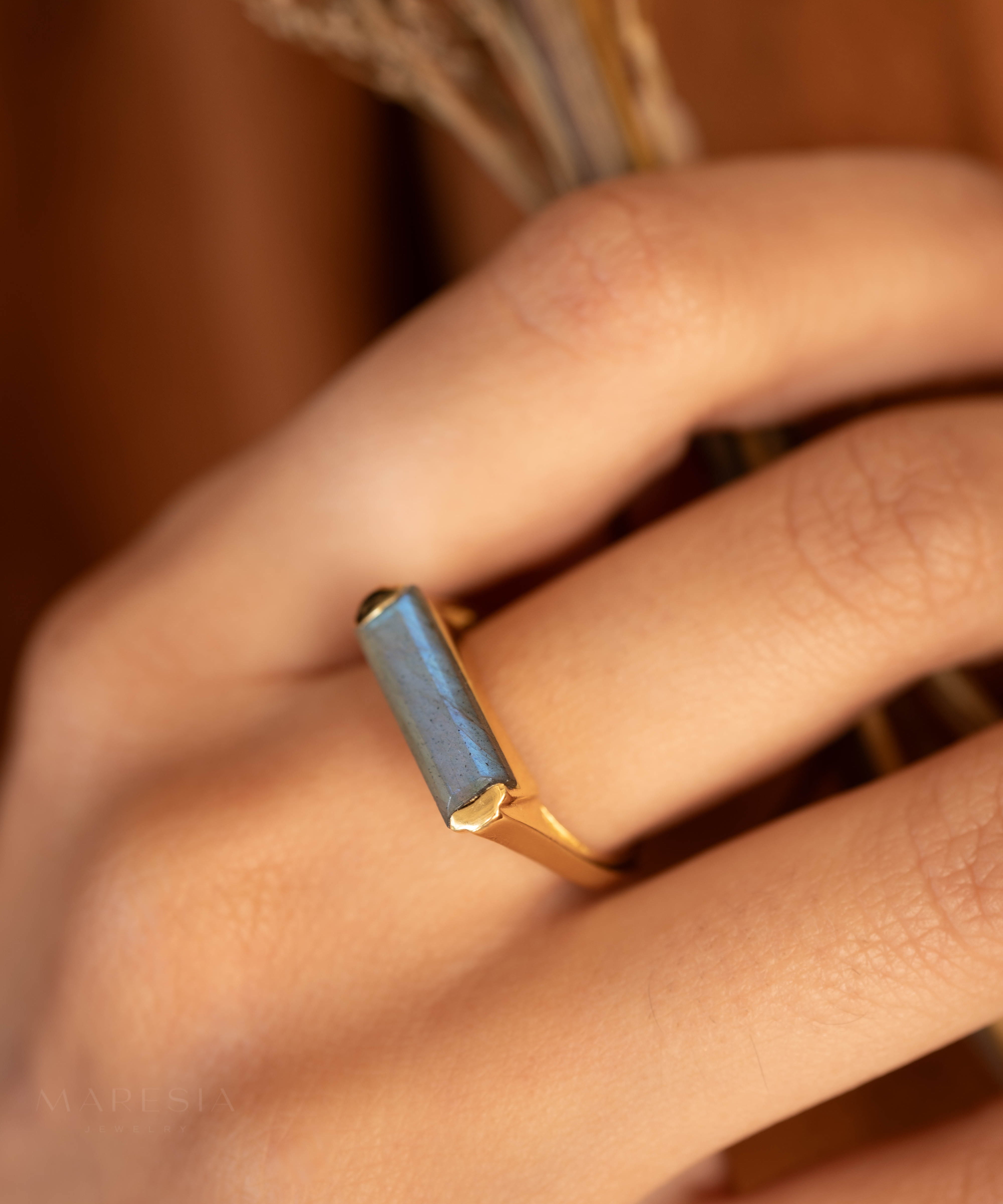 Carine Gold Ring ~ Rainbow Labradorite ~ 18k Gold Plated ~ MR161 - Maresia Jewelry