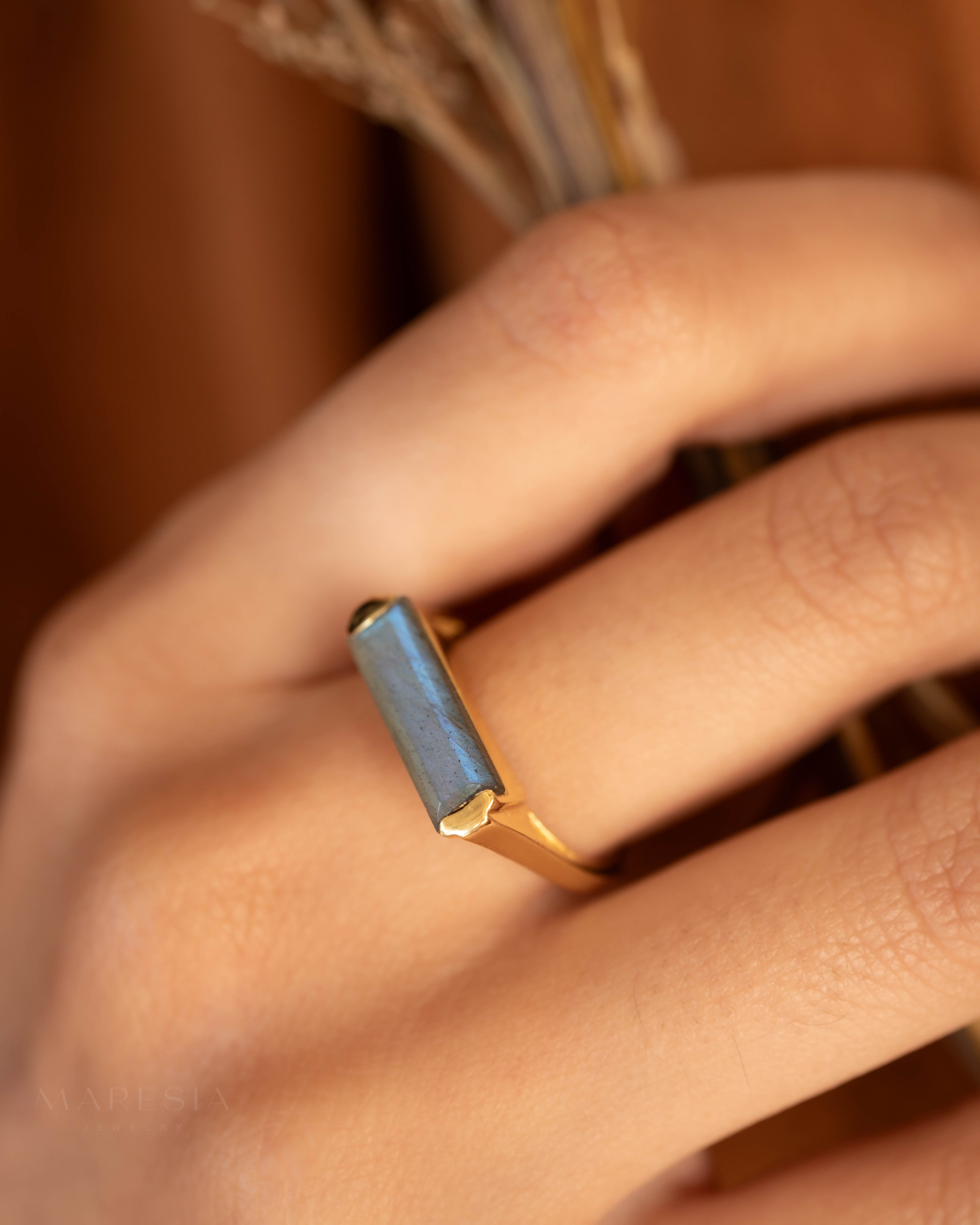 Carine Gold Ring ~ Rainbow Labradorite ~ 18k Gold Plated ~ MR161 - Maresia Jewelry