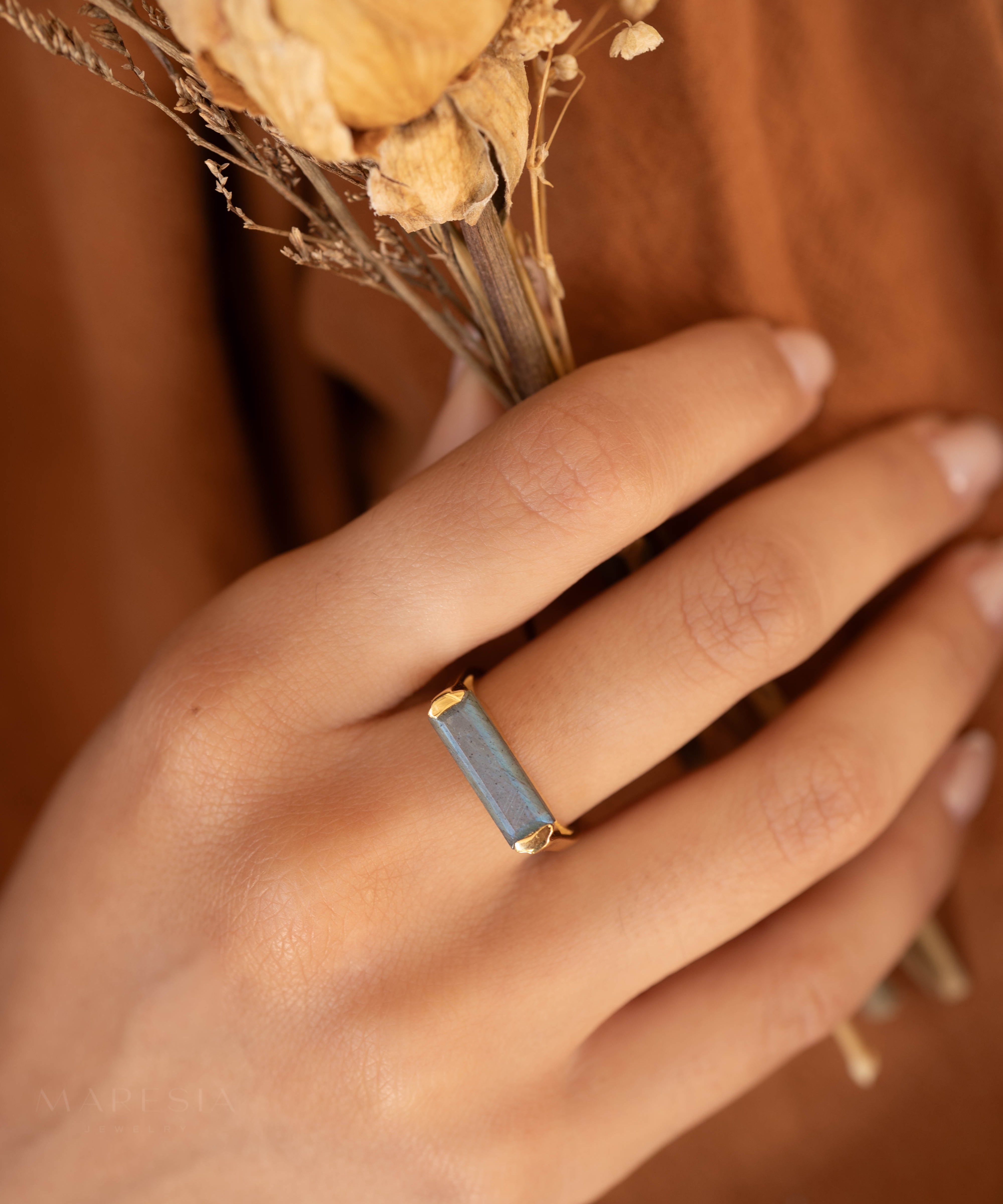 Carine Gold Ring ~ Rainbow Labradorite ~ 18k Gold Plated ~ MR161 - Maresia Jewelry