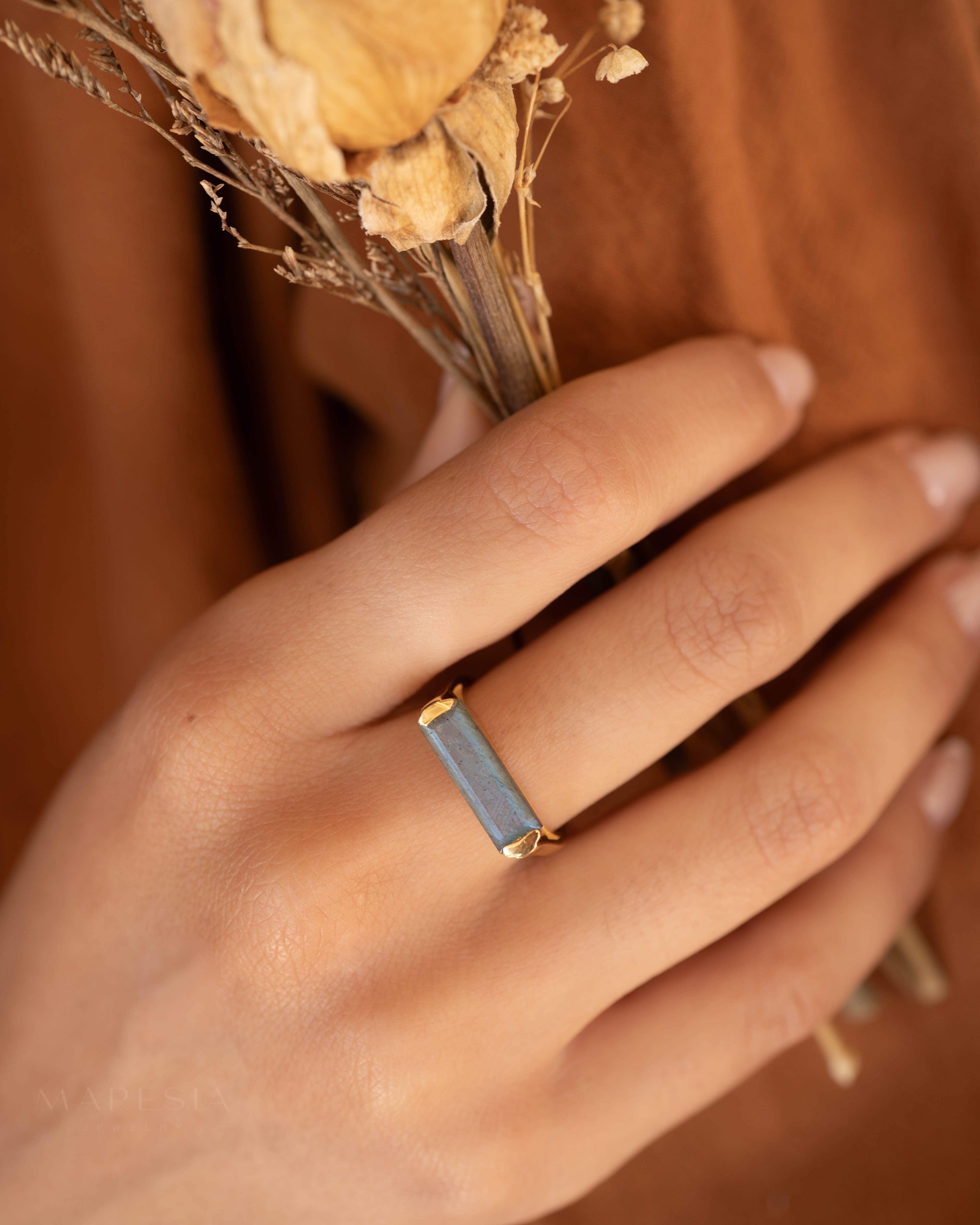 Carine Gold Ring ~ Rainbow Labradorite ~ 18k Gold Plated ~ MR161 - Maresia Jewelry