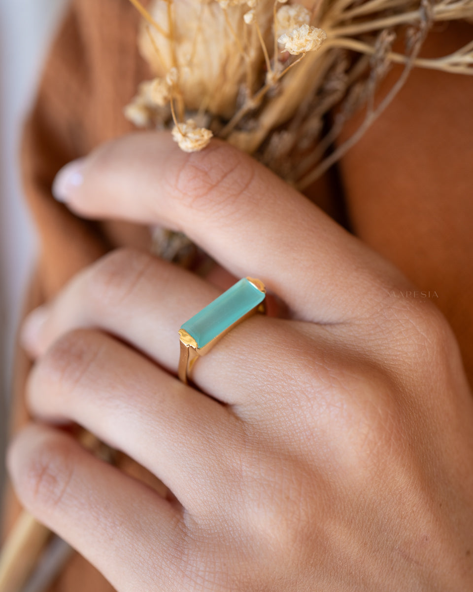 Carine Gold Ring ~ Aqua Chalcedony ~18k Gold Plated ~ MR162 - Maresia Jewelry