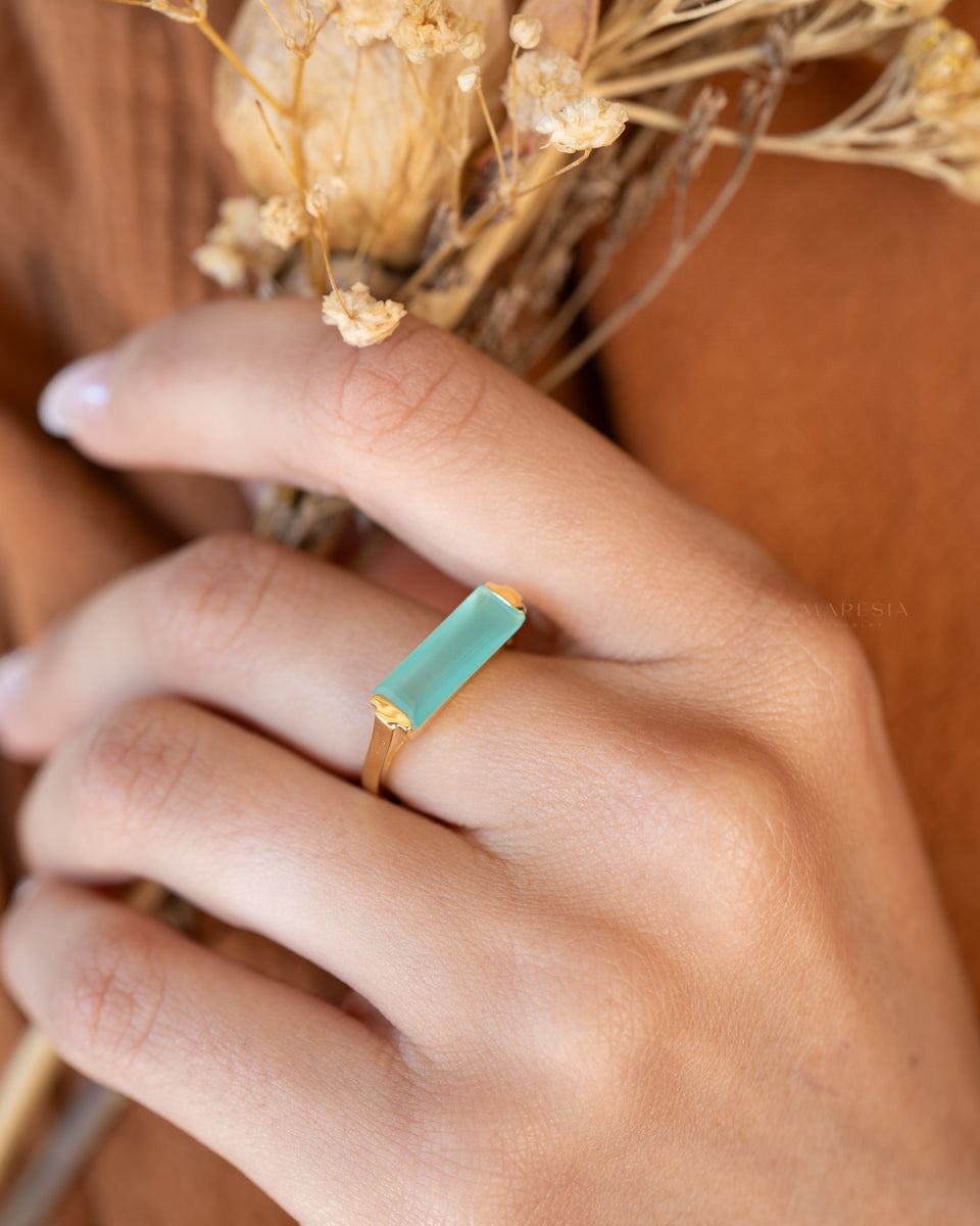 Carine Gold Ring ~ Aqua Chalcedony ~18k Gold Plated ~ MR162 - Maresia Jewelry